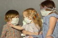 Little children in home-made gauze bandages, masks Royalty Free Stock Photo