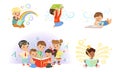 Little Children Reading Fairytale Books Set, Fairy Magical Adventures, Kids Imagination Concept Cartoon Vector
