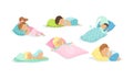 Little Children Sleeping Covered with Blanket Vector Set