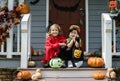 Little children trick or treating on Halloween Royalty Free Stock Photo