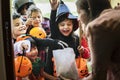 Little children trick or treating on Halloween Royalty Free Stock Photo