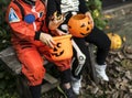 Little children trick or treating on Halloween Royalty Free Stock Photo