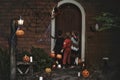 Little children trick or treating on Halloween Royalty Free Stock Photo