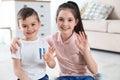 Little children using video chat at home