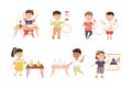 Little Children Working on Physics Science Experiment Vector Set