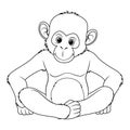 Little Chimpanzee Cartoon Animal Illustration BW Royalty Free Stock Photo