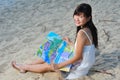 Little Chinese Asian Tourist Girl with map