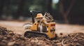 A little chippy sitting on top of a toy bulldozer. AI generative image.