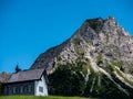 little christian church or chapel in mountain scenery, switzerland alps Royalty Free Stock Photo