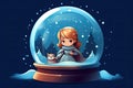 little christmas princess in snow globe AI generated