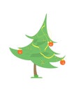 Little christmas tree with some red balls and streamers. Vector illustration.Cartoon style.