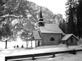 Little church on the frozen lake Royalty Free Stock Photo