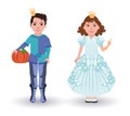 Little Cinderella princess and prince with pumpkin Royalty Free Stock Photo