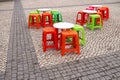 Little colored tables and seats for kids Porto Santo,Madeira, Portugal Royalty Free Stock Photo