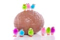 Little colorful easter chicks with egg Royalty Free Stock Photo