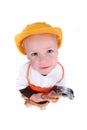 Little Construction Worker on White Background Royalty Free Stock Photo