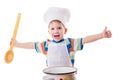 Little cook with ladle and pan Royalty Free Stock Photo