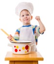 Little cook with ladle and pan Royalty Free Stock Photo