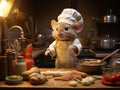 little cook mouse makes food in his little kitchen