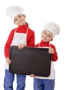 Little cookers with empty horizontal chalkboard