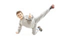 Little cool hip-hop boy in dance showing ok sign