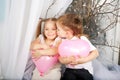 Little couple of kids kissing