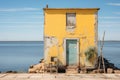 A little cozy fisherman house painted in yellow color Royalty Free Stock Photo