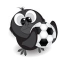 Little crow with a soccer ball cartoon vector illustration