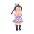 Little Crying Girl Covering Her Face with Her Hands Afraid of Something Vector Illustration