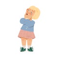 Little Crying Girl Covering Her Face with Her Hands Afraid of Something Vector Illustration