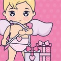 Little cupid baby with gift Royalty Free Stock Photo