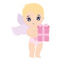 Little cupid baby with gift Royalty Free Stock Photo