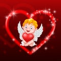 Little cupid holding heart