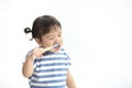 A little cute asian girl brushing her teeth isolated on white background. Royalty Free Stock Photo