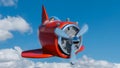 Little cute asian girl hike on red old cartoon airplane on the sky. 3d rendering Royalty Free Stock Photo