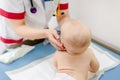 Little cute baby boy visiting doctor . Pediatrician make check u Royalty Free Stock Photo