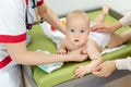 Little cute baby boy visiting doctor . Pediatrician make check up and examining infant for disease prevention protocol Royalty Free Stock Photo