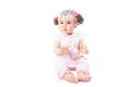 Little cute baby-girl in pink dress isolated on white background Royalty Free Stock Photo