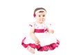 Little cute baby-girl in pink dress isolated on white background Royalty Free Stock Photo