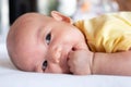 The little cute baby infant boy sucking thumb  hand Royalty Free Stock Photo