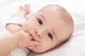 Little cute baby putting fingers in to mouth Royalty Free Stock Photo