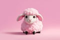 Little cute baby sheep on pastel pink background. ai generative