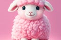 Little cute baby sheep on pastel pink background. ai generative