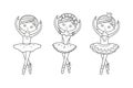 Little cute ballerina in pointe shoes and dress. Isolated set vector illustrations in doodle style Royalty Free Stock Photo