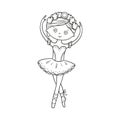 Little cute ballerina in pointe shoes and dress. Isolated vector illustration in doodle style Royalty Free Stock Photo