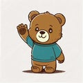 Little cute bear doll waving its paw on a white background - Vector Royalty Free Stock Photo