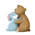 Little cute bear and rabbit embrace and love each other