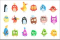 Little Cute Bird Chicks Collection Of Cartoon Characters in Geometric Shapes, Stylized Cute Baby Animals