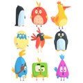 Little Cute Bird Chicks Collection Of Cartoon Characters in Geometric Shapes, Stylized Cute Baby Animals