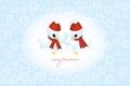 Little cute birds on Christmas and text Merry Christmas written by a child, framed by snowflakes Royalty Free Stock Photo